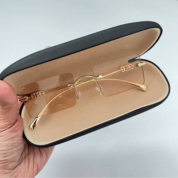 Y2K Peach Gold Square Rimless Sunglasses with generic case included - Picture 10 of 10